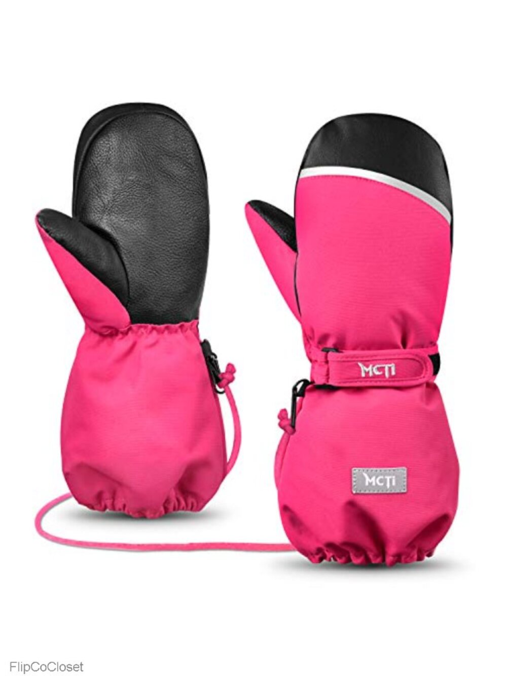 Kids Waterproof Sherpa Lined Ski Mittens with Anti-Lost String